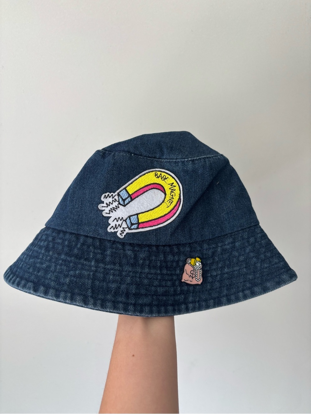 Patchwork Navy Blue Denim Cotton Preppy Boho Bucket Hat - One Size - Picture 2 of 5